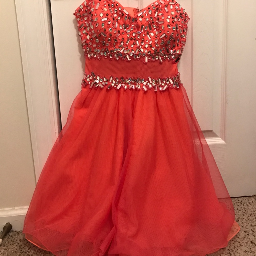 Strapless Peach Sparkling Mini Prom Dress